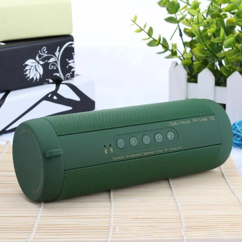 T2 Bluetooth Music Bass Lautsprecher Wasserdichter tragbarer LED-Außenlautsprecher für drahtlose Säulen Unterstützung für TF-Karte FM-Radio-Aux-Eingang