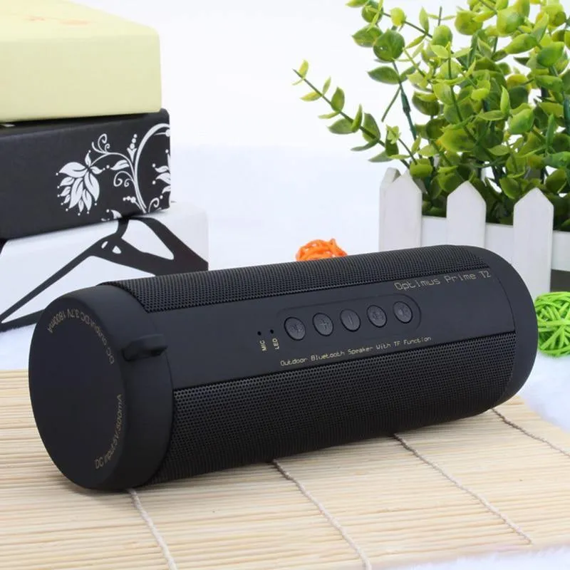 T2 Bluetooth Music Bass Lautsprecher Wasserdichter tragbarer LED-Außenlautsprecher für drahtlose Säulen Unterstützung für TF-Karte FM-Radio-Aux-Eingang