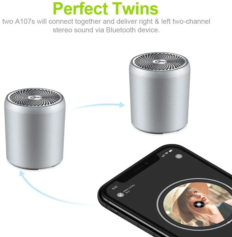 EWA A107s Mini Blue Tooth Lautsprecher True Wireless Stereo (TWS) Verbessern Sie die tragbaren Lautsprecher des Bass Radiator Bluetooth 5.0