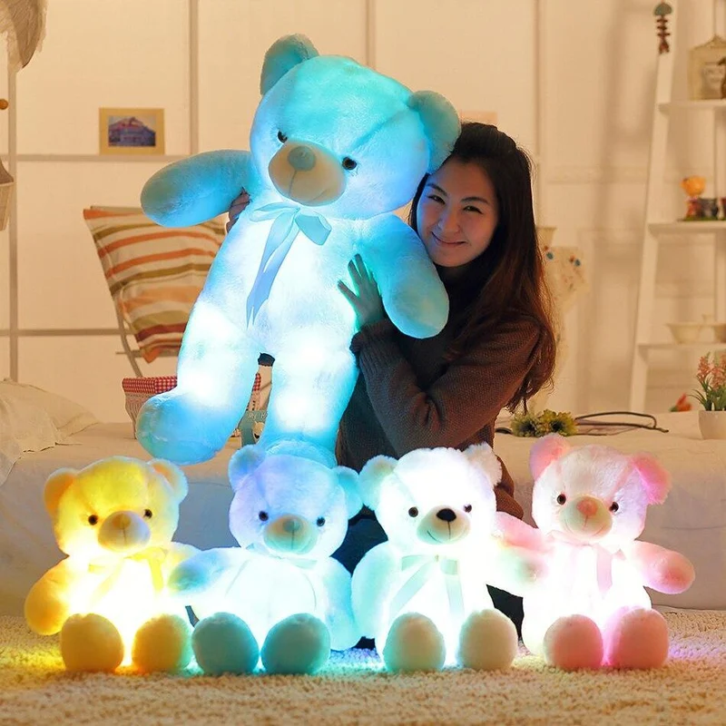 50cm Creative Light Up LED Teddybär Kuscheltiere Plüschtier Bunt leuchtendes Weihnachtsgeschenk für Kinder Kissen