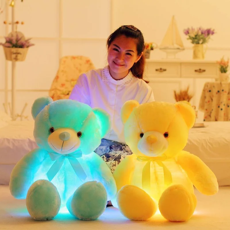50cm Creative Light Up LED Teddybär Kuscheltiere Plüschtier Bunt leuchtendes Weihnachtsgeschenk für Kinder Kissen