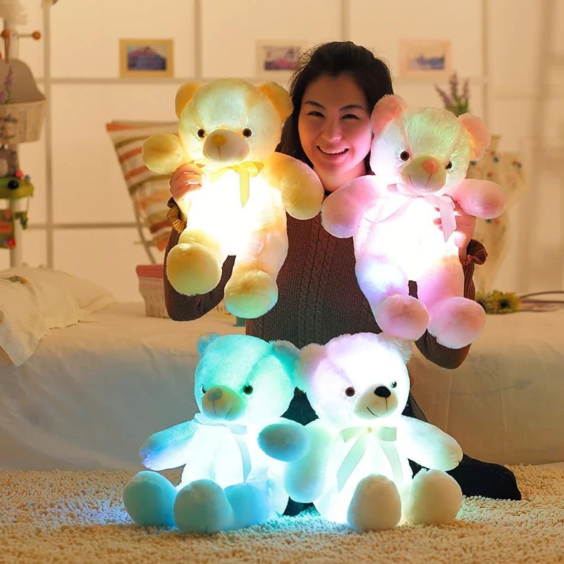 50cm Creative Light Up LED Teddybär Kuscheltiere Plüschtier Bunt leuchtendes Weihnachtsgeschenk für Kinder Kissen