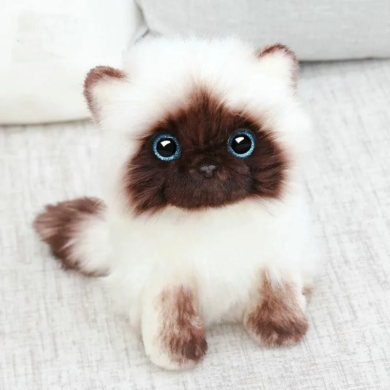 Simulation Siamese Cat Plush Toy Blaue Pailletten Augen Cat Plush Doll Braunes und weißes Gesicht Ragdoll Plüsch Cat Home Decor Doll Toys