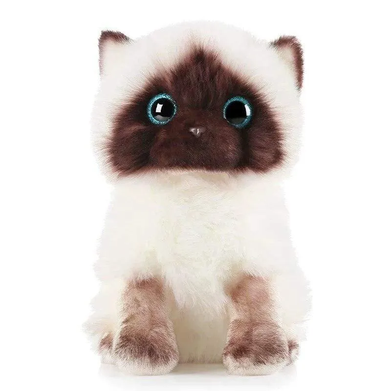 Simulation Siamese Cat Plush Toy Blaue Pailletten Augen Cat Plush Doll Braunes und weißes Gesicht Ragdoll Plüsch Cat Home Decor Doll Toys