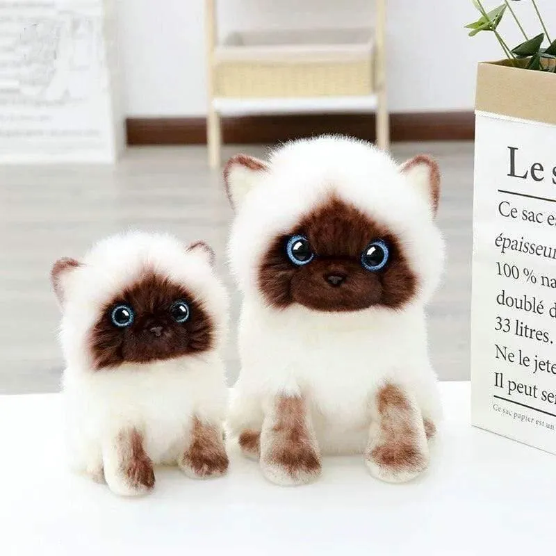 Simulation Siamese Cat Plush Toy Blaue Pailletten Augen Cat Plush Doll Braunes und weißes Gesicht Ragdoll Plüsch Cat Home Decor Doll Toys