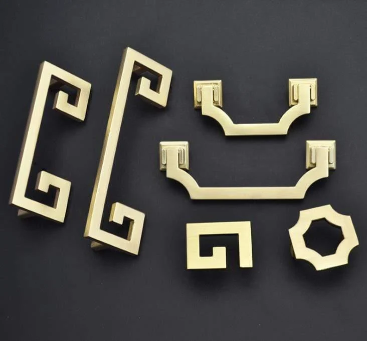 Solide Zinklegierung im chinesischen Stil, gebürstetes Gold, Griff für Schrank, Schublade, Türgriff, chinesischer Stil, Halbmond