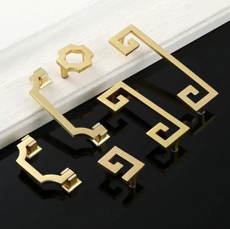 Solide Zinklegierung im chinesischen Stil, gebürstetes Gold, Griff für Schrank, Schublade, Türgriff, chinesischer Stil, Halbmond