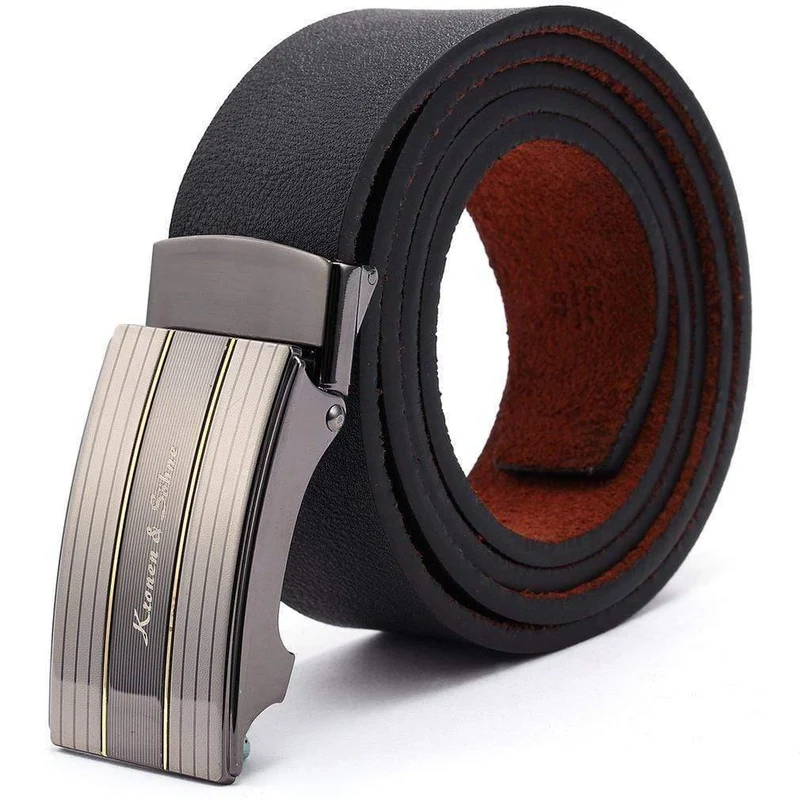 Elegante schwarze Herren Echtleder Automatic Lock Belt Fit 20-49 Zoll Einstellbare Länge / KB032