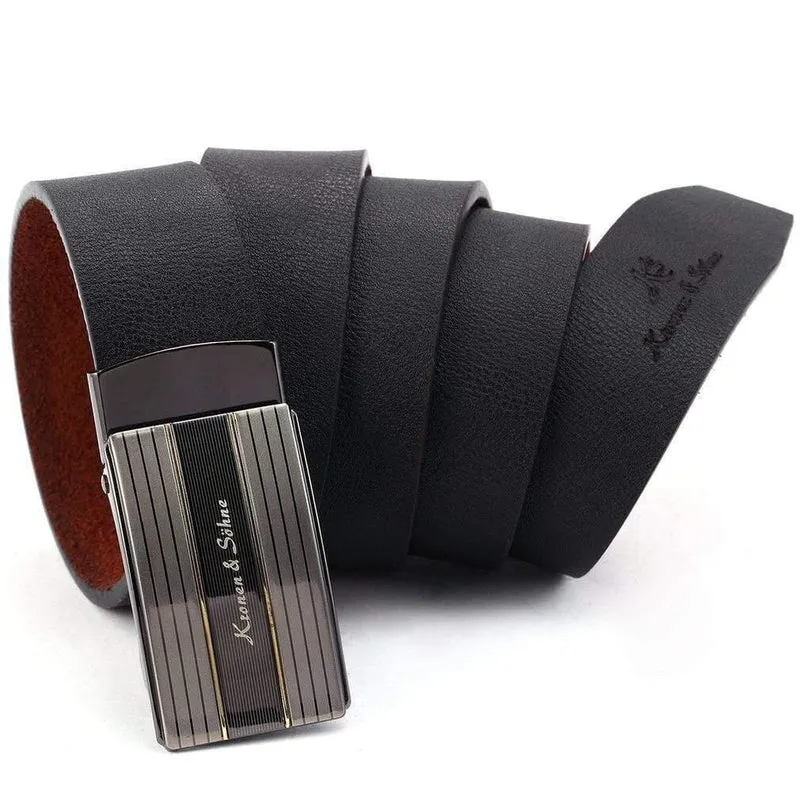 Elegante schwarze Herren Echtleder Automatic Lock Belt Fit 20-49 Zoll Einstellbare Länge / KB032