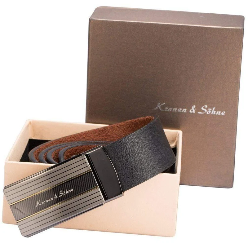 Elegante schwarze Herren Echtleder Automatic Lock Belt Fit 20-49 Zoll Einstellbare Länge / KB032