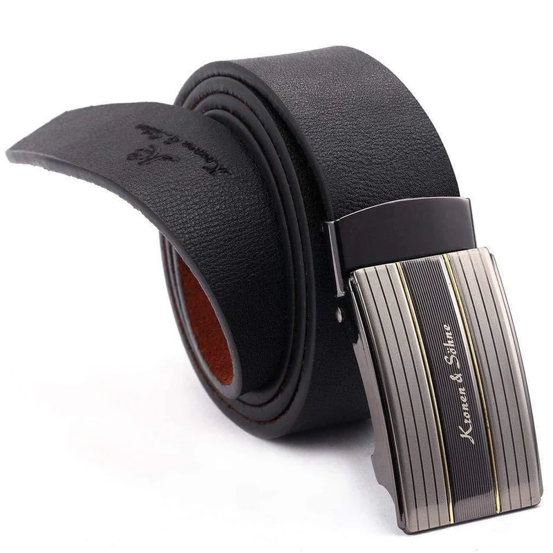 Elegante schwarze Herren Echtleder Automatic Lock Belt Fit 20-49 Zoll Einstellbare Länge / KB032