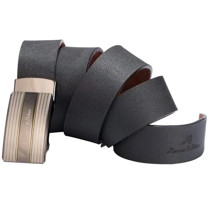 Elegante schwarze Herren Echtleder Automatic Lock Belt Fit 20-49 Zoll Einstellbare Länge / KB032
