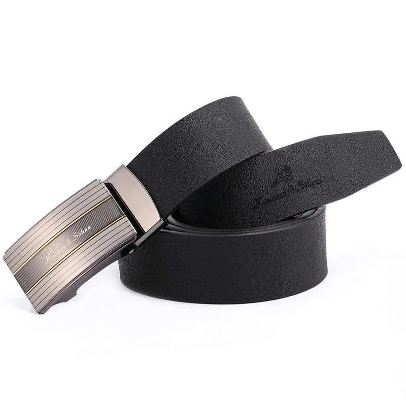 Elegante schwarze Herren Echtleder Automatic Lock Belt Fit 20-49 Zoll Einstellbare Länge / KB032