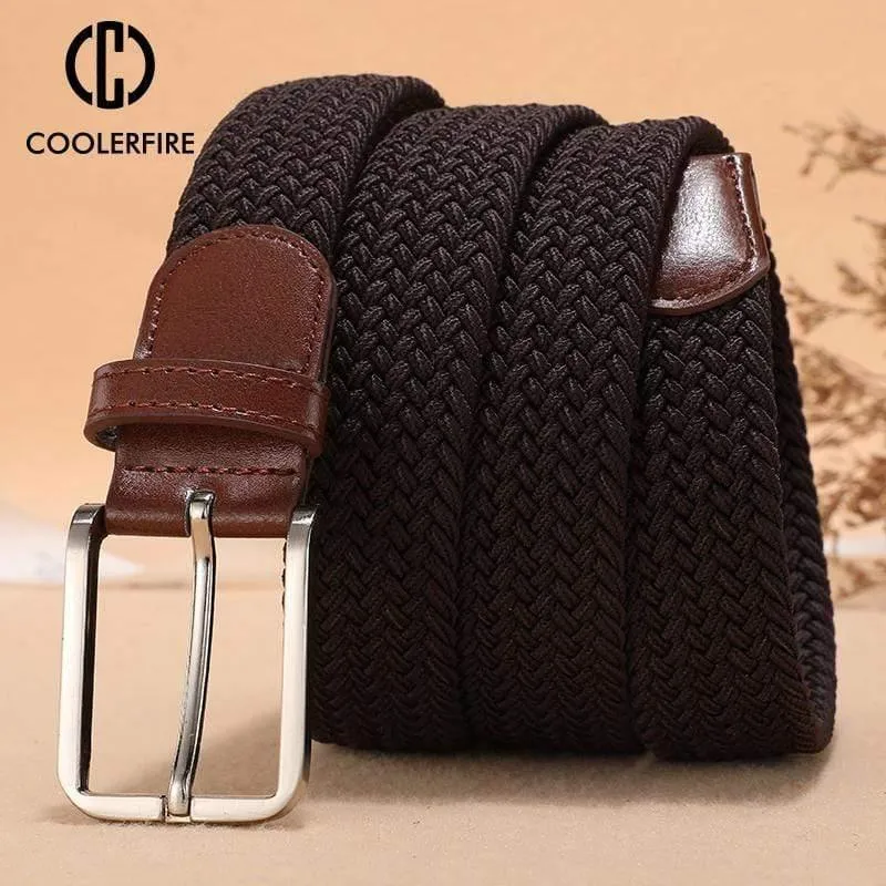 Herren Damen Casual Strickgürtel Gewebte Leinwand Elastic Stretch Belt Plain Gurtband Metallschnalle Schwarz MQ003