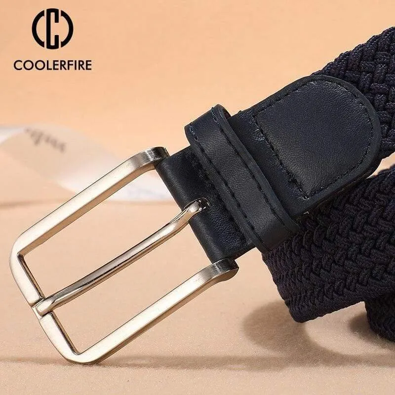 Herren Damen Casual Strickgürtel Gewebte Leinwand Elastic Stretch Belt Plain Gurtband Metallschnalle Schwarz MQ003