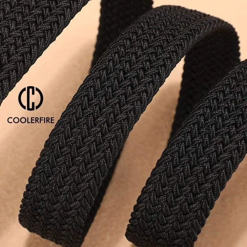 Herren Damen Casual Strickgürtel Gewebte Leinwand Elastic Stretch Belt Plain Gurtband Metallschnalle Schwarz MQ003