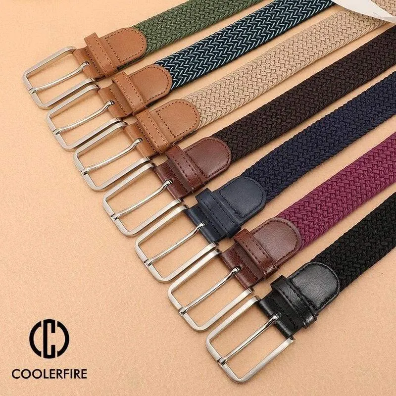 Herren Damen Casual Strickgürtel Gewebte Leinwand Elastic Stretch Belt Plain Gurtband Metallschnalle Schwarz MQ003