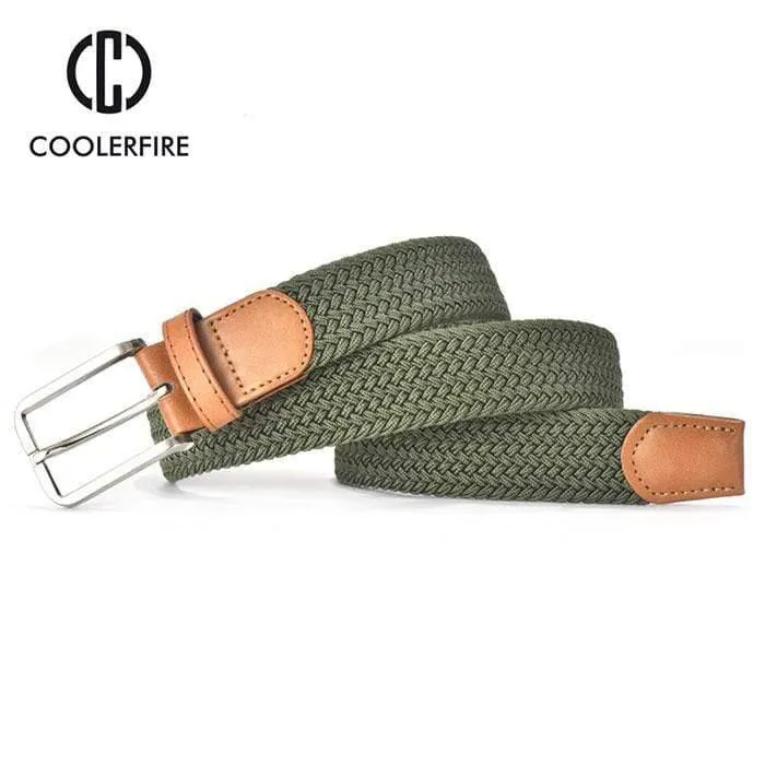 Herren Damen Casual Strickgürtel Gewebte Leinwand Elastic Stretch Belt Plain Gurtband Metallschnalle Schwarz MQ003