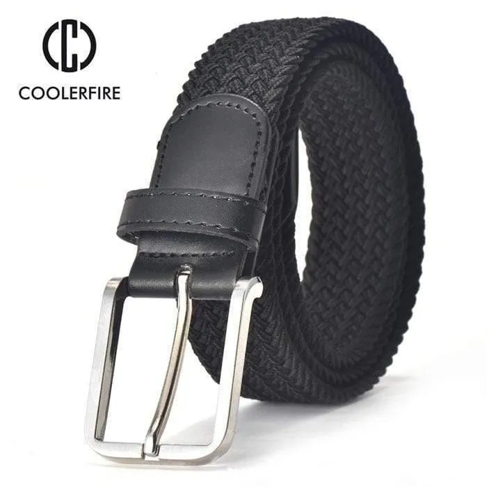 Herren Damen Casual Strickgürtel Gewebte Leinwand Elastic Stretch Belt Plain Gurtband Metallschnalle Schwarz MQ003