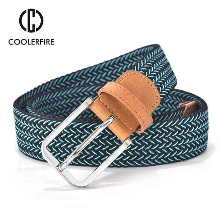 Herren Damen Casual Strickgürtel Gewebte Leinwand Elastic Stretch Belt Plain Gurtband Metallschnalle Schwarz MQ003