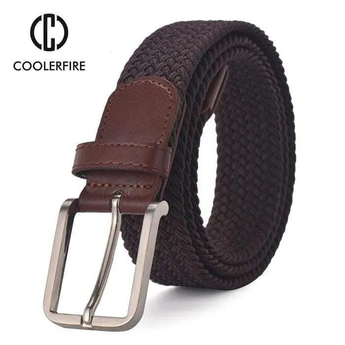 Herren Damen Casual Strickgürtel Gewebte Leinwand Elastic Stretch Belt Plain Gurtband Metallschnalle Schwarz MQ003
