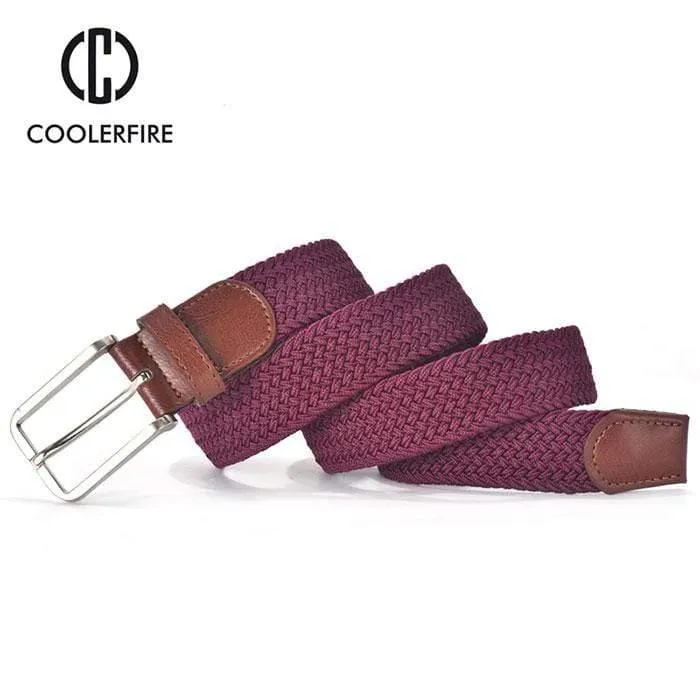 Herren Damen Casual Strickgürtel Gewebte Leinwand Elastic Stretch Belt Plain Gurtband Metallschnalle Schwarz MQ003