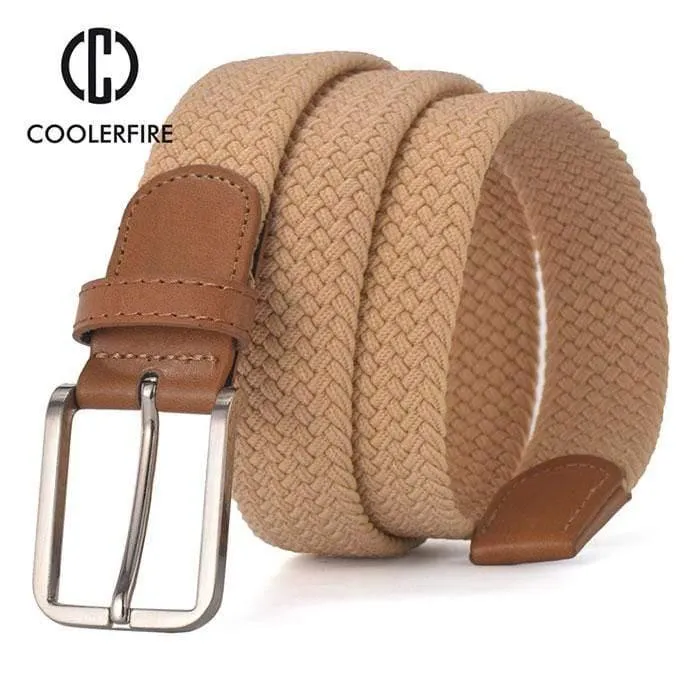 Herren Damen Casual Strickgürtel Gewebte Leinwand Elastic Stretch Belt Plain Gurtband Metallschnalle Schwarz MQ003