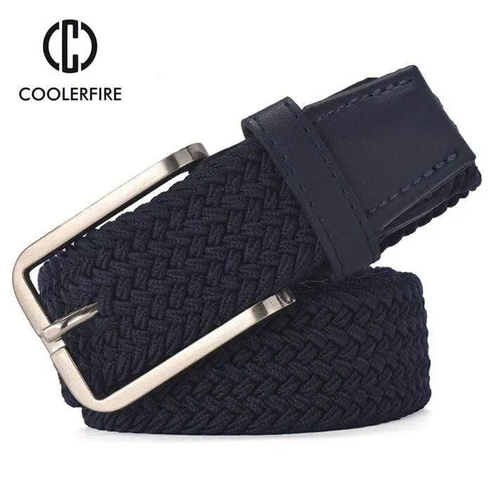 Herren Damen Casual Strickgürtel Gewebte Leinwand Elastic Stretch Belt Plain Gurtband Metallschnalle Schwarz MQ003