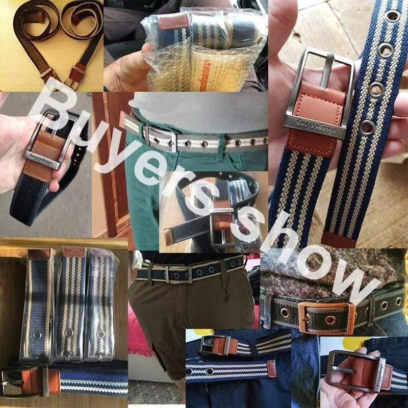 Mode Gestreiften männer Gürtel Hochwertige Verschlüsselte Leinwand Harte Metall Stahl Schnalle Gürtel Für Männer Leder Verschluss Sport Gürtel