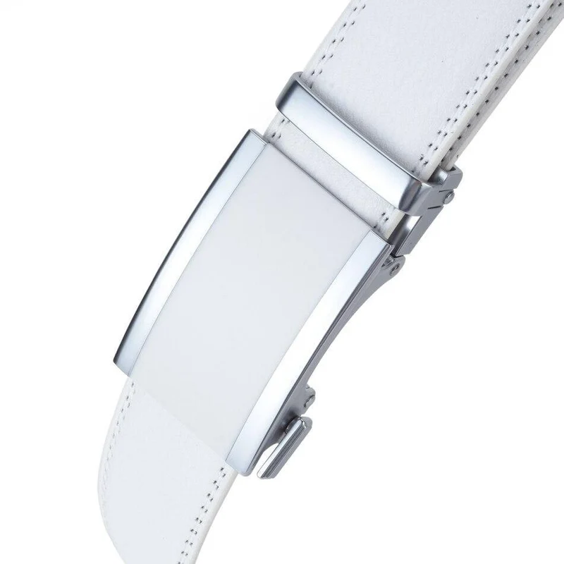 Mens Fashion Automatische Schnalle Leder Luxus Mann Cinturones Hombre Weiß Männer Gürtel Legierung Schnalle Gürtel Für Männer
