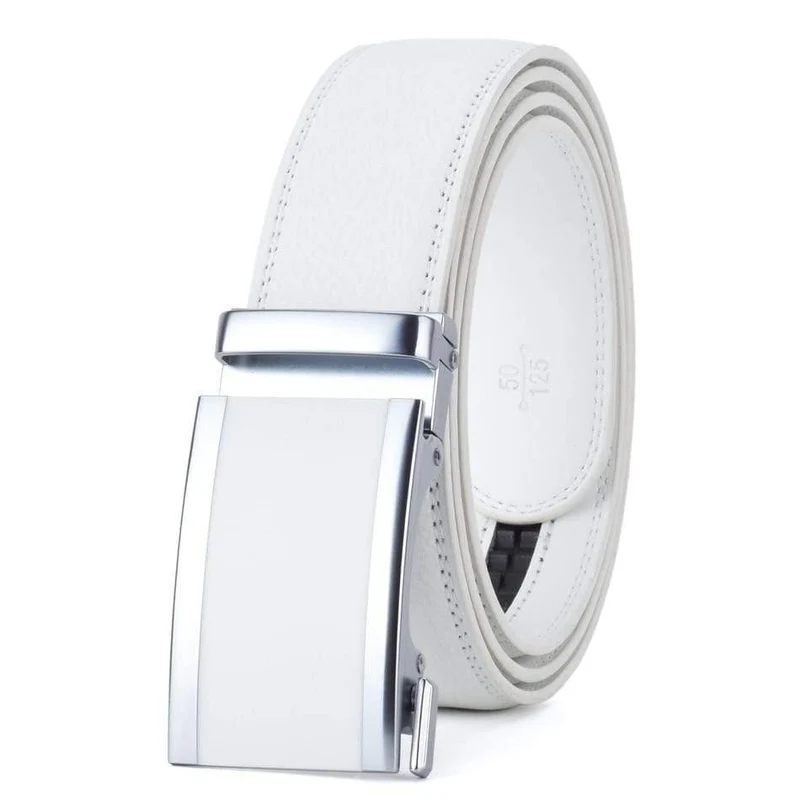 Mens Fashion Automatische Schnalle Leder Luxus Mann Cinturones Hombre Weiß Männer Gürtel Legierung Schnalle Gürtel Für Männer