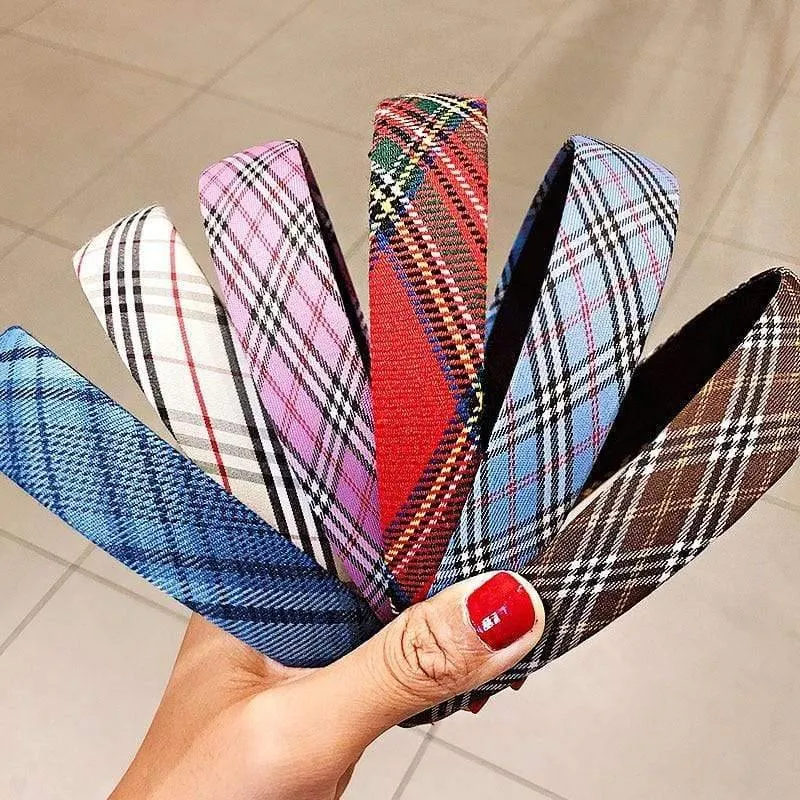 Frauen Vintage Elegante Breite Plaid Einfache Haarbänder Süße Stirnband Haar Halter Ornament Mode Haar Zubehör