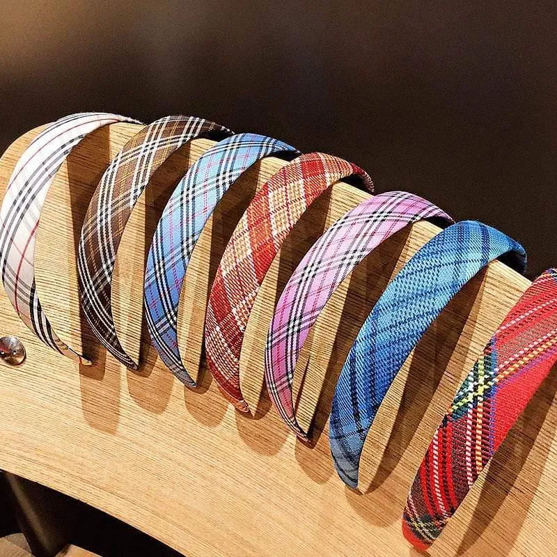 Frauen Vintage Elegante Breite Plaid Einfache Haarbänder Süße Stirnband Haar Halter Ornament Mode Haar Zubehör