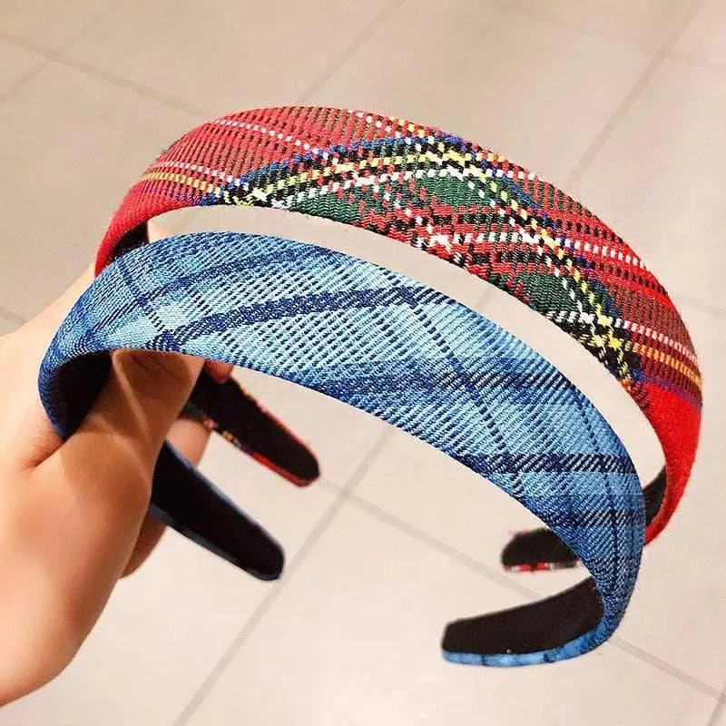 Frauen Vintage Elegante Breite Plaid Einfache Haarbänder Süße Stirnband Haar Halter Ornament Mode Haar Zubehör