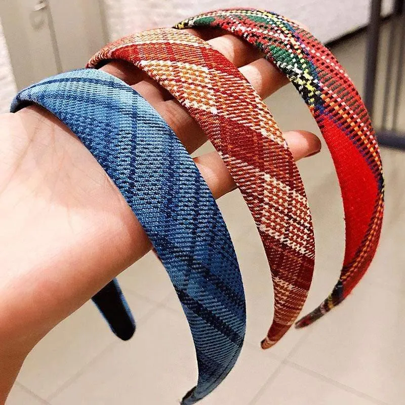 Frauen Vintage Elegante Breite Plaid Einfache Haarbänder Süße Stirnband Haar Halter Ornament Mode Haar Zubehör