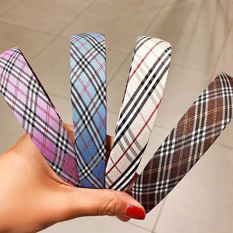 Frauen Vintage Elegante Breite Plaid Einfache Haarbänder Süße Stirnband Haar Halter Ornament Mode Haar Zubehör