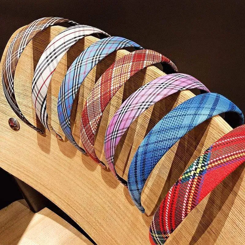 Frauen Vintage Elegante Breite Plaid Einfache Haarbänder Süße Stirnband Haar Halter Ornament Mode Haar Zubehör