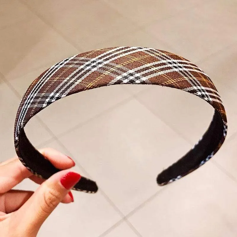 Frauen Vintage Elegante Breite Plaid Einfache Haarbänder Süße Stirnband Haar Halter Ornament Mode Haar Zubehör