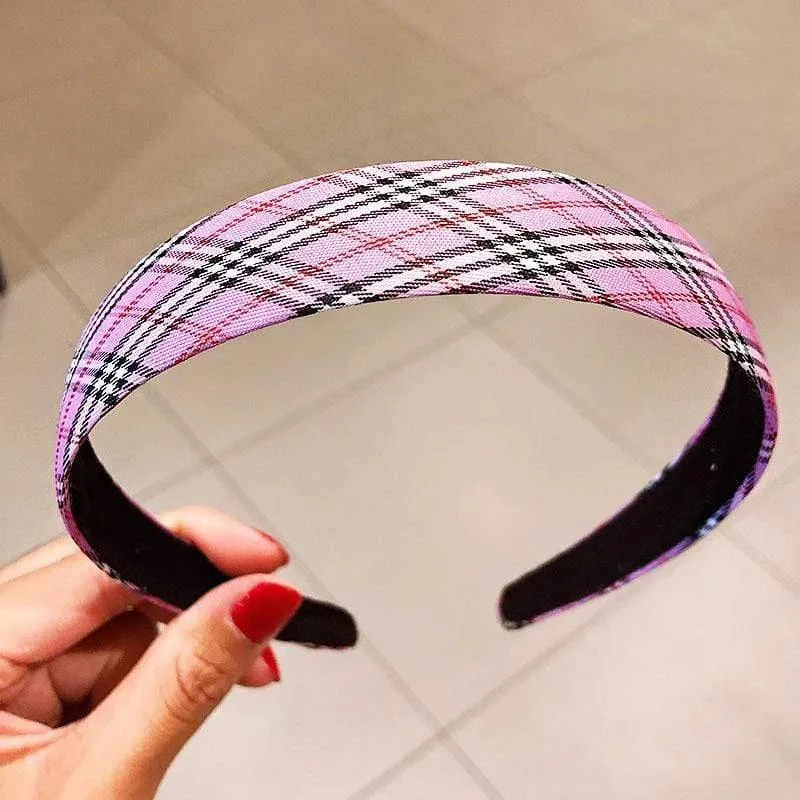 Frauen Vintage Elegante Breite Plaid Einfache Haarbänder Süße Stirnband Haar Halter Ornament Mode Haar Zubehör