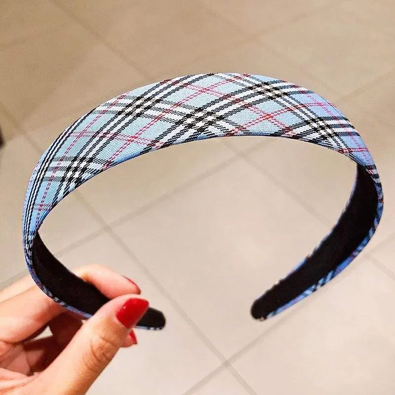 Frauen Vintage Elegante Breite Plaid Einfache Haarbänder Süße Stirnband Haar Halter Ornament Mode Haar Zubehör