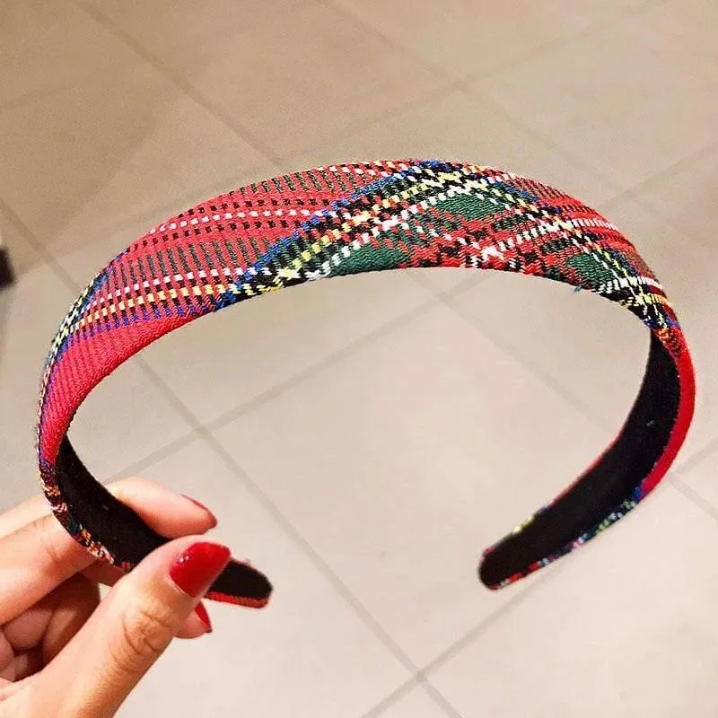 Frauen Vintage Elegante Breite Plaid Einfache Haarbänder Süße Stirnband Haar Halter Ornament Mode Haar Zubehör