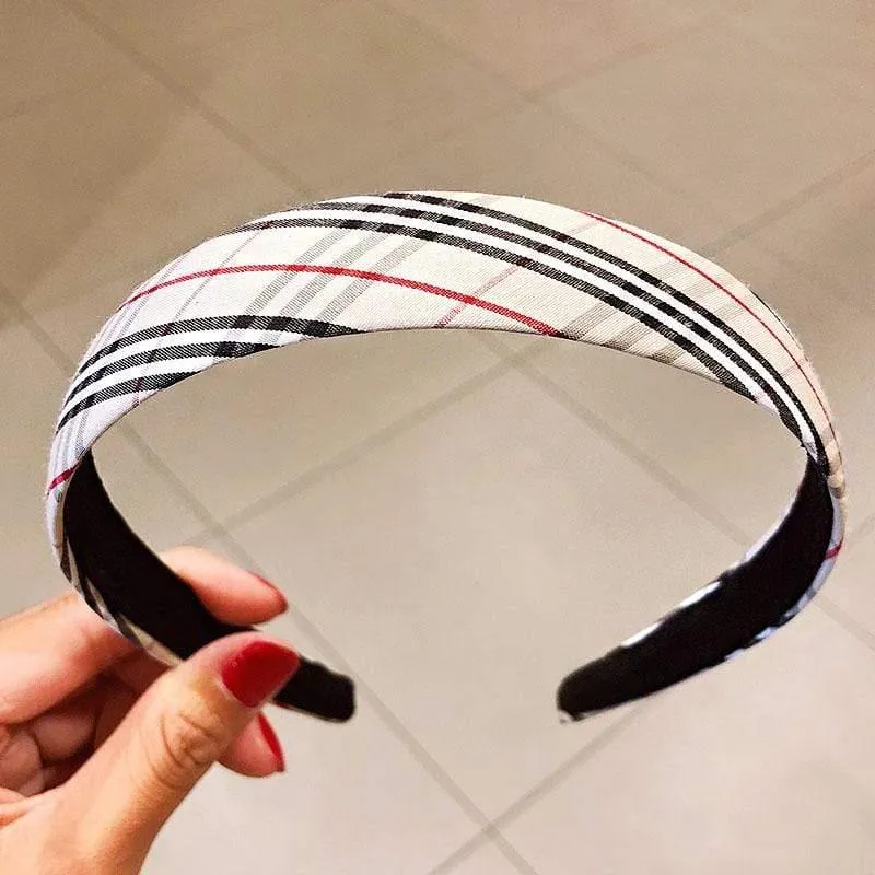 Frauen Vintage Elegante Breite Plaid Einfache Haarbänder Süße Stirnband Haar Halter Ornament Mode Haar Zubehör