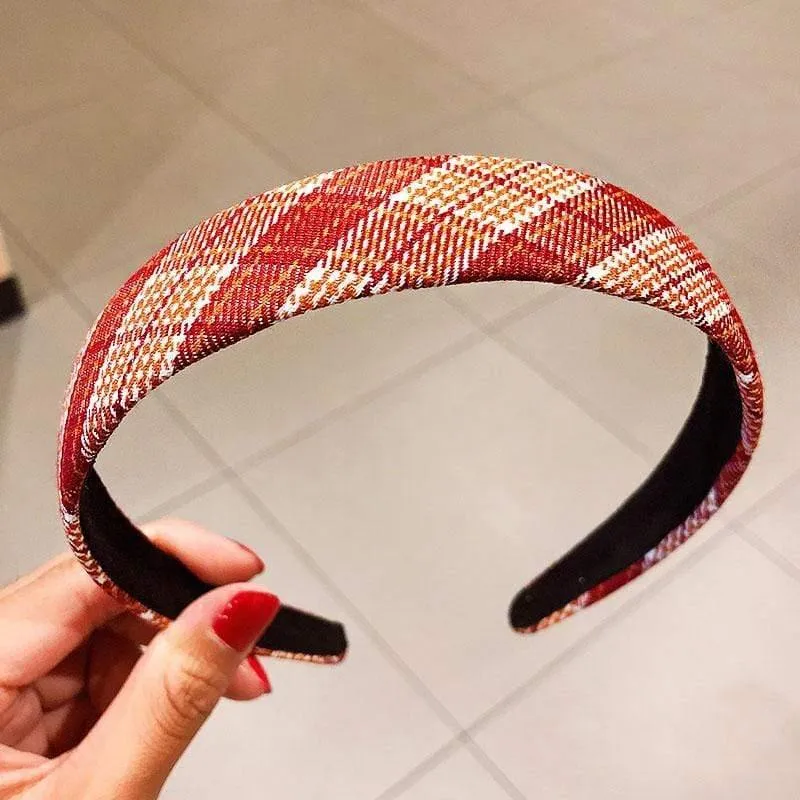 Frauen Vintage Elegante Breite Plaid Einfache Haarbänder Süße Stirnband Haar Halter Ornament Mode Haar Zubehör