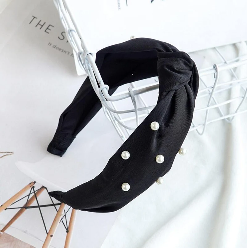 Stirnband Knoten Haarband Für Frauen Einfache Baumwolle Stoff Kreuz Perle Mädchen Haarband Haar Zubehör DSFG05