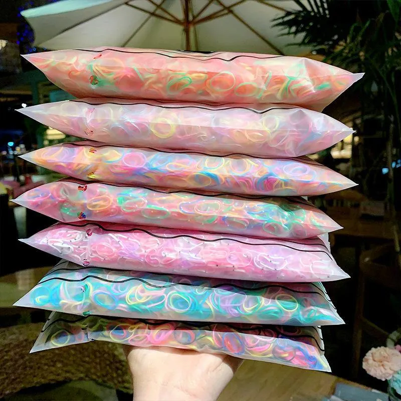 1000 Stück / Packung Mädchen Bunte kleine Einweg-Gummibänder Kinder Pferdeschwanzhalter Elastische Haarbänder Krawatten Mode Haarschmuck