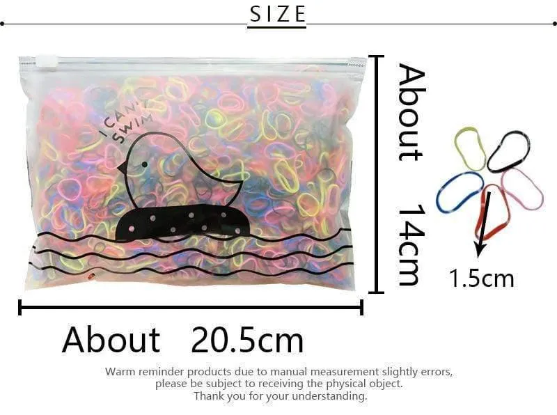 1000 Stück / Packung Mädchen Bunte kleine Einweg-Gummibänder Kinder Pferdeschwanzhalter Elastische Haarbänder Krawatten Mode Haarschmuck