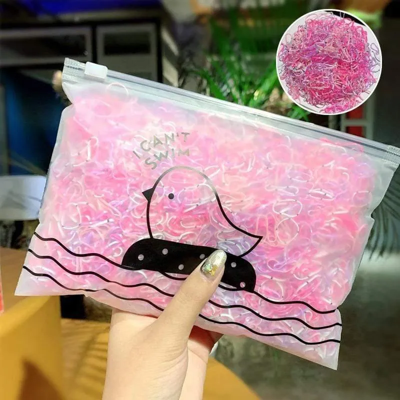 1000 Stück / Packung Mädchen Bunte kleine Einweg-Gummibänder Kinder Pferdeschwanzhalter Elastische Haarbänder Krawatten Mode Haarschmuck