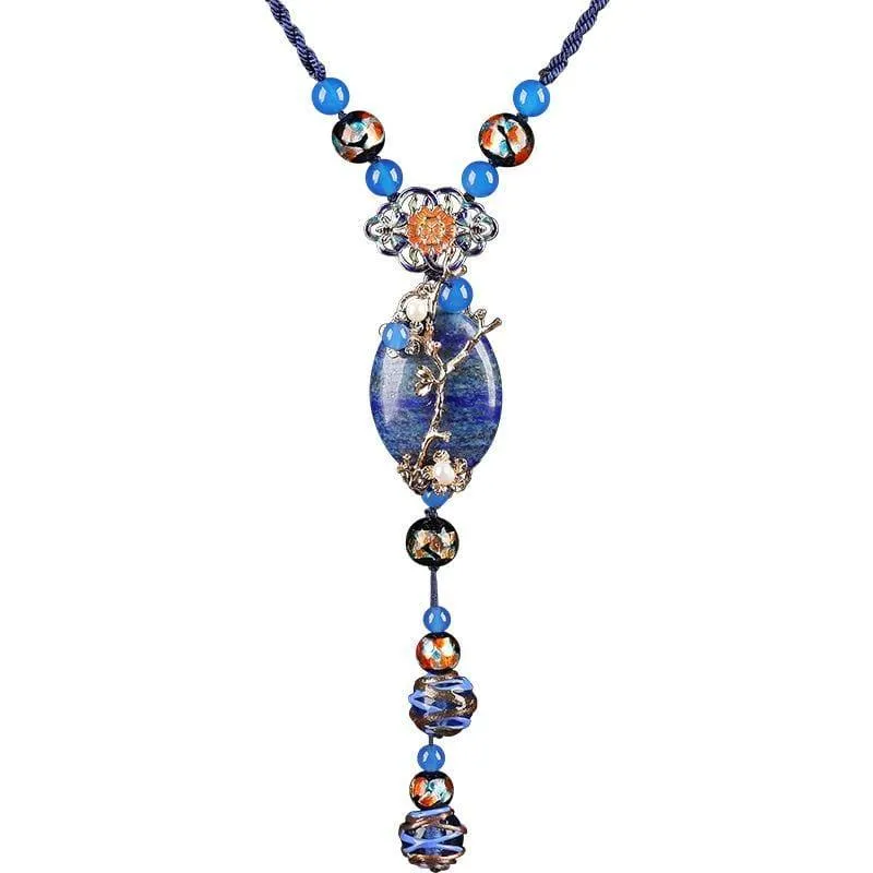 Klassischer neuer Lapis-Stein-Schmuck für Damen, lange Halskette mit Anhänger, Vintage-Stil, Kleidungsaccessoires, handgefertigte Halsketten, Schmuck