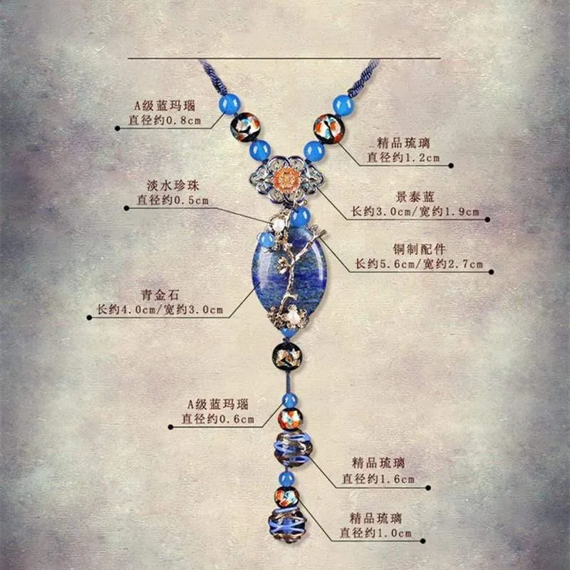 Klassischer neuer Lapis-Stein-Schmuck für Damen, lange Halskette mit Anhänger, Vintage-Stil, Kleidungsaccessoires, handgefertigte Halsketten, Schmuck