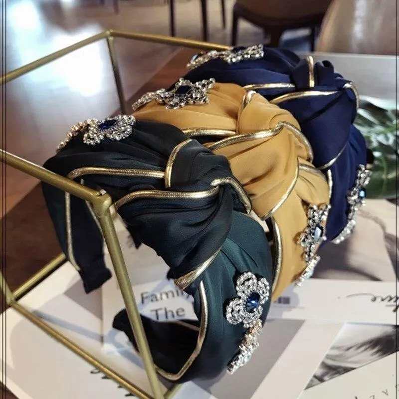 Boutique Haarschmuck Damen Luxus Stoff Gold umrandet Diamanten Super Flash Mittel geknotet Breitkrempe Stirnband Haarband